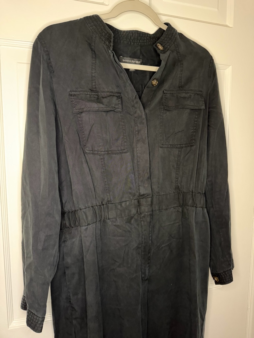 Banana Republic Black Utility Jumpsuit Size 10 Long Sleeve Cinched Waist